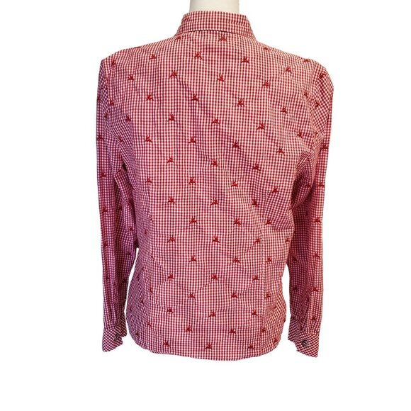 Vintage Country Line Red & White Reindeer Ruffle Button Top Women's Small - Picture 2 of 10